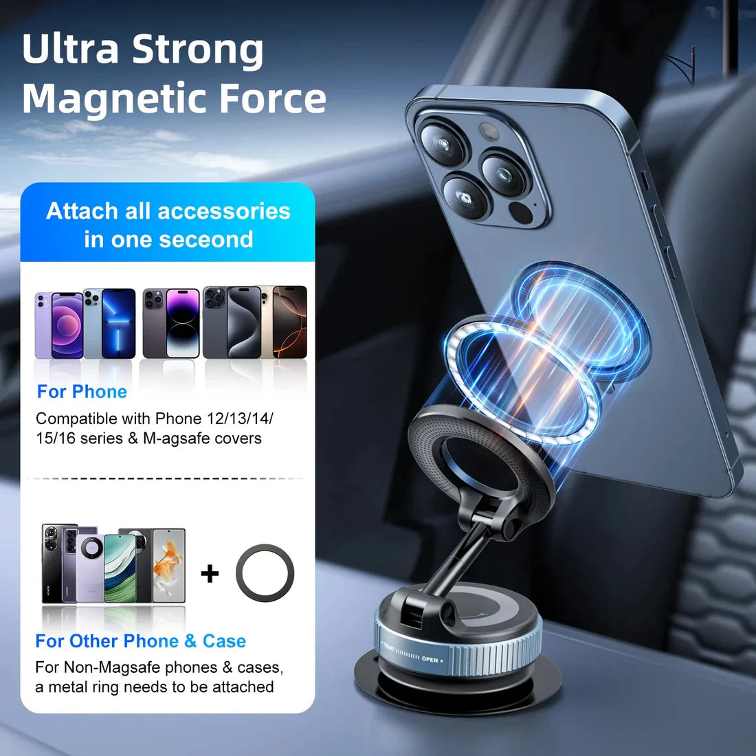 Premium Magnetic Vacuum Phone Holder – 360° Rotation & Works Anywhere