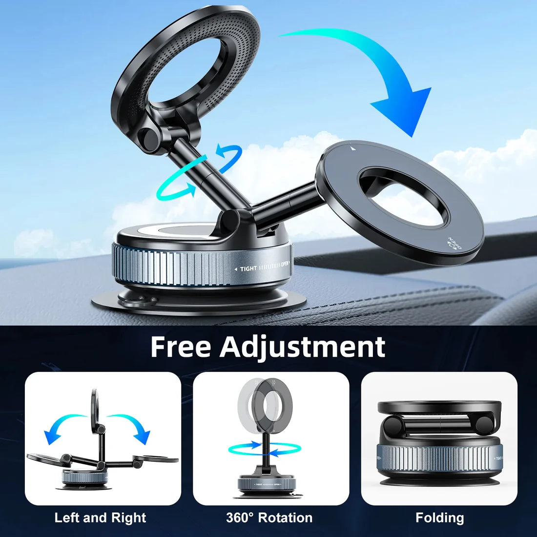 Premium Magnetic Vacuum Phone Holder – 360° Rotation & Works Anywhere