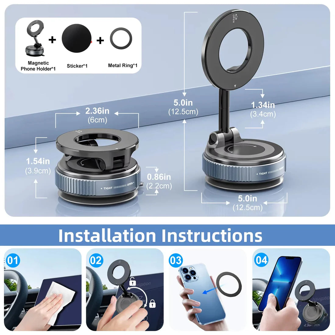 Premium Magnetic Vacuum Phone Holder – 360° Rotation & Works Anywhere