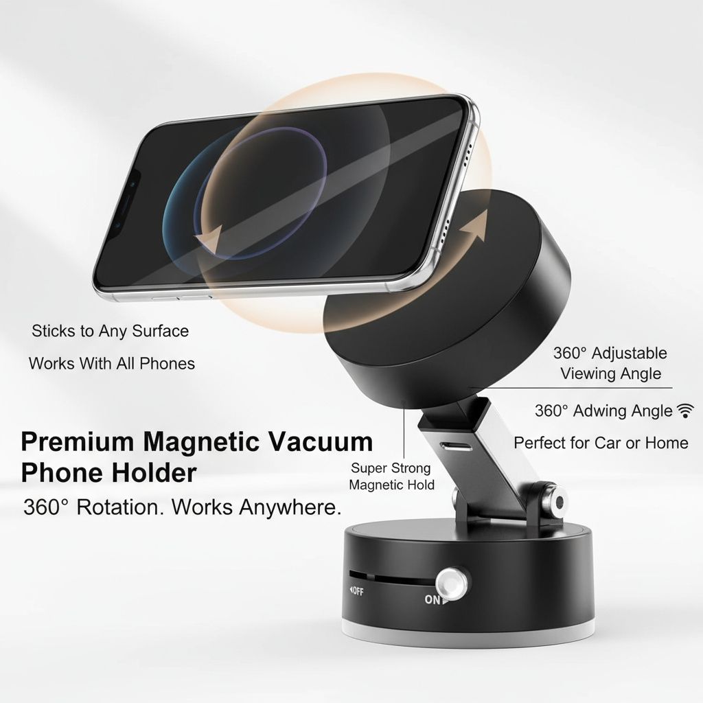 Premium Magnetic Vacuum Phone Holder – 360° Rotation & Works Anywhere